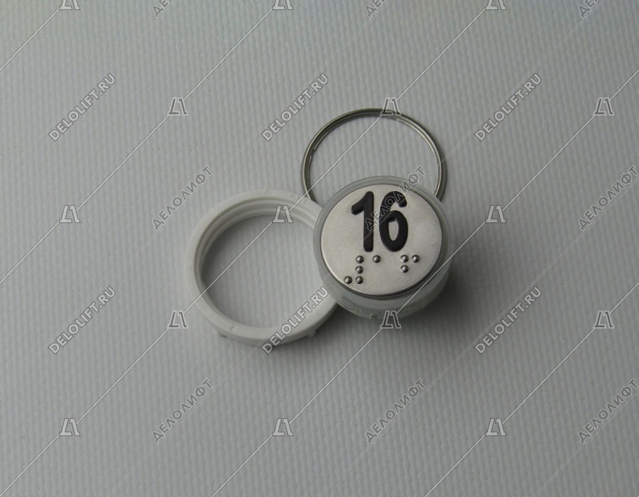 Кнопка вызова/приказа, Venus, 16 этаж, с кодом Брайля, красная подсветка (разъем MLK)