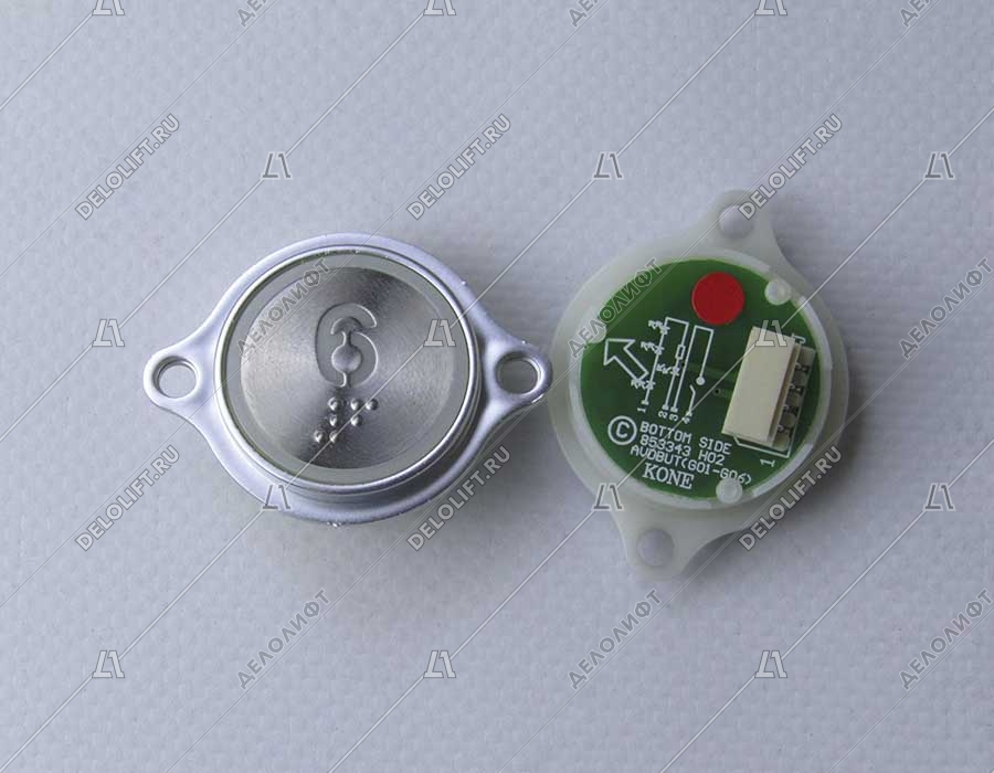 Кнопка вызова/приказа, AVDBUT, 6 этаж, круглая, серебристая поверхность, красная подсветка, с крепёжными отверстиями и Брайлем