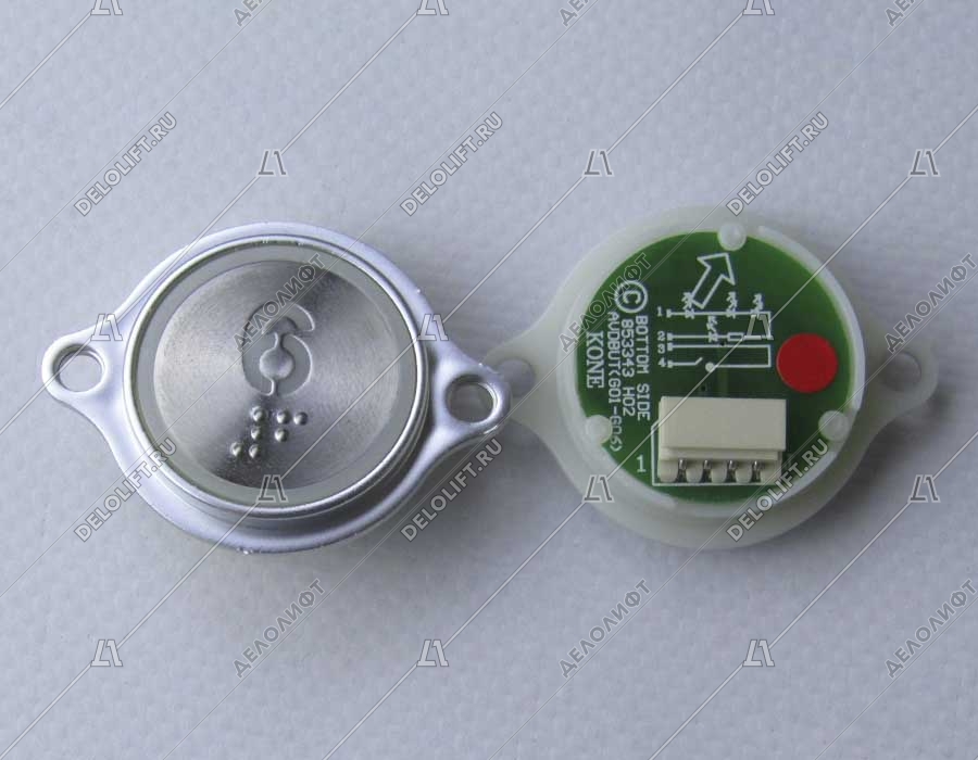 Кнопка вызова/приказа, AVDBUT, 6 этаж, круглая, серебристая поверхность, красная подсветка, с крепёжными отверстиями и Брайлем