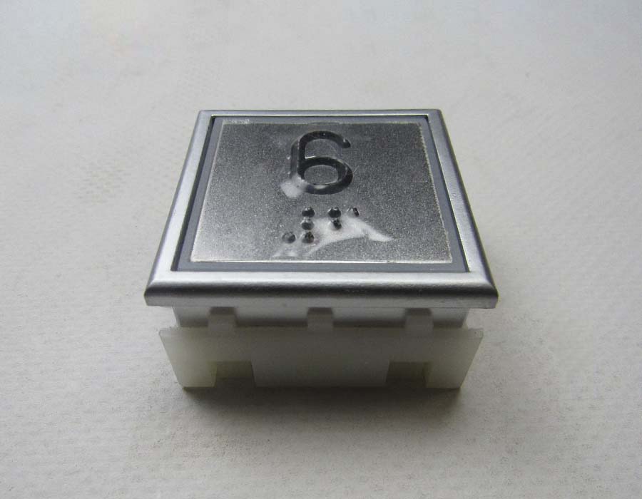 Кнопка вызова/приказа, KT40, 40×40, голубая подсветка, 6 этаж, низкая, с Брайлем