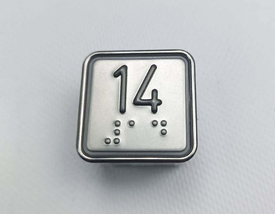 Кнопка вызова/приказа, MT42 RUS, 14 этаж, выдавленная надпись, красная подсветка, c Брайлем