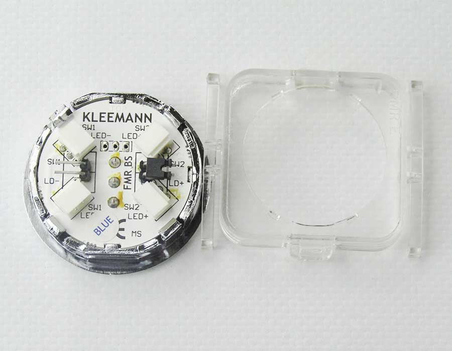 Кнопка приказа, круглая, "8" FMR BS, синяя подсветка, с брайлем