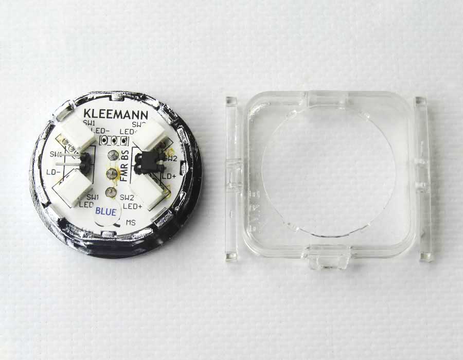 Кнопка приказа, круглая, "9" FMR BS, синяя подсветка, с брайлем