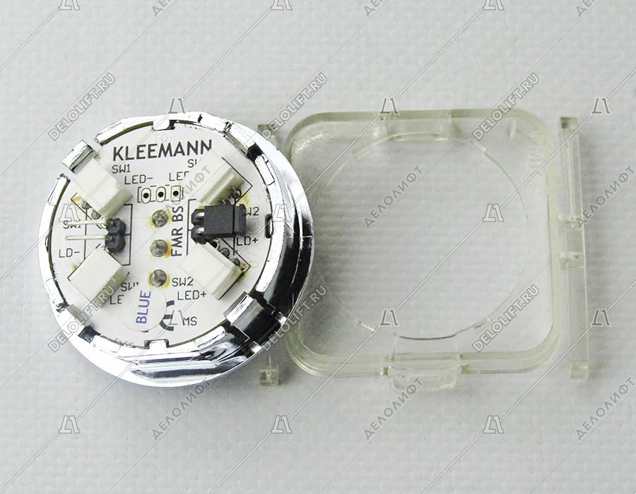 Кнопка приказа, круглая, "17" FMR BS, синяя подсветка, с брайлем