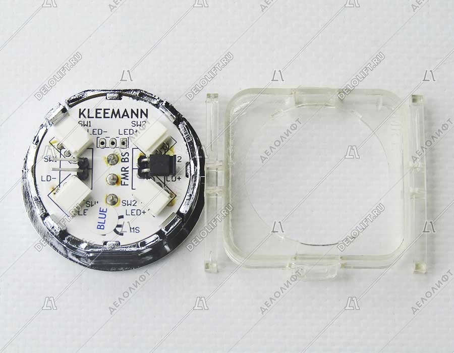 Кнопка приказа, круглая, "17" FMR BS, синяя подсветка, с брайлем