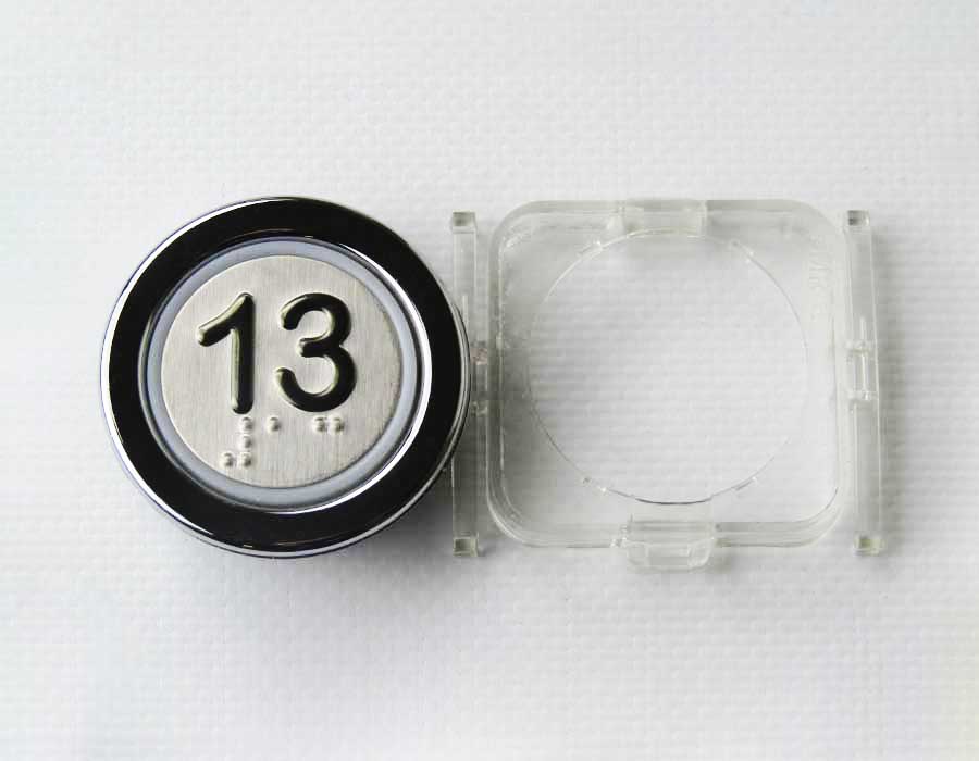 Кнопка приказа, круглая, "13" FMR BS, красная подсветка, с брайлем