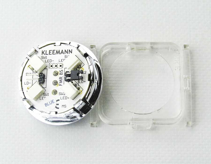 Кнопка приказа, круглая, "15" FMR BS, синяя подсветка, с брайлем