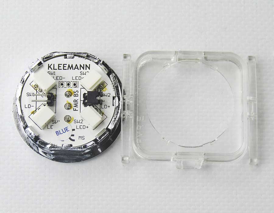 Кнопка приказа, круглая, "16" FMR BS, синяя подсветка, с брайлем