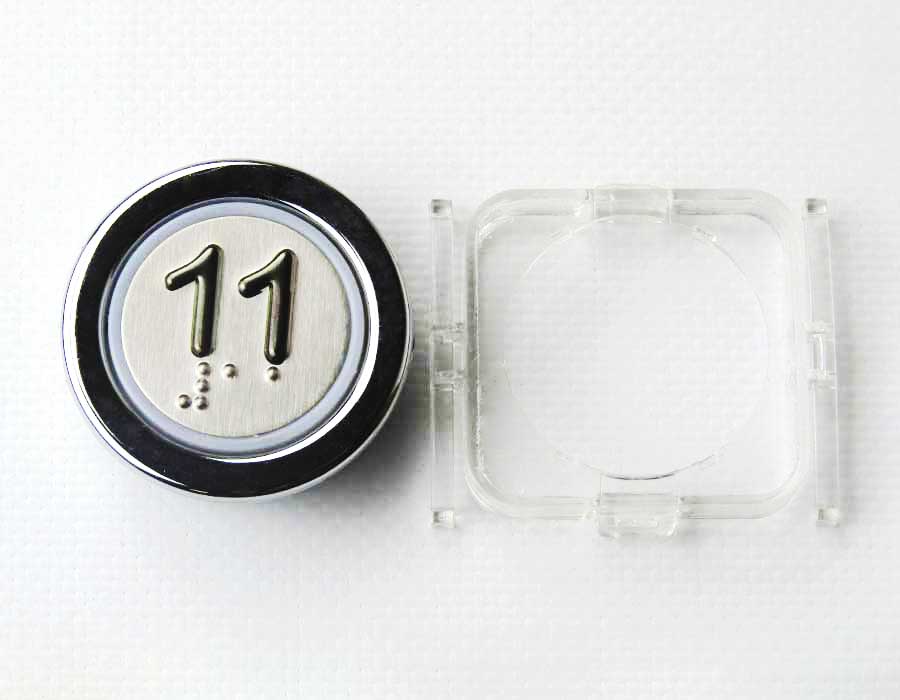 Кнопка приказа, круглая, "11" FMR BS, синяя подсветка, с брайлем