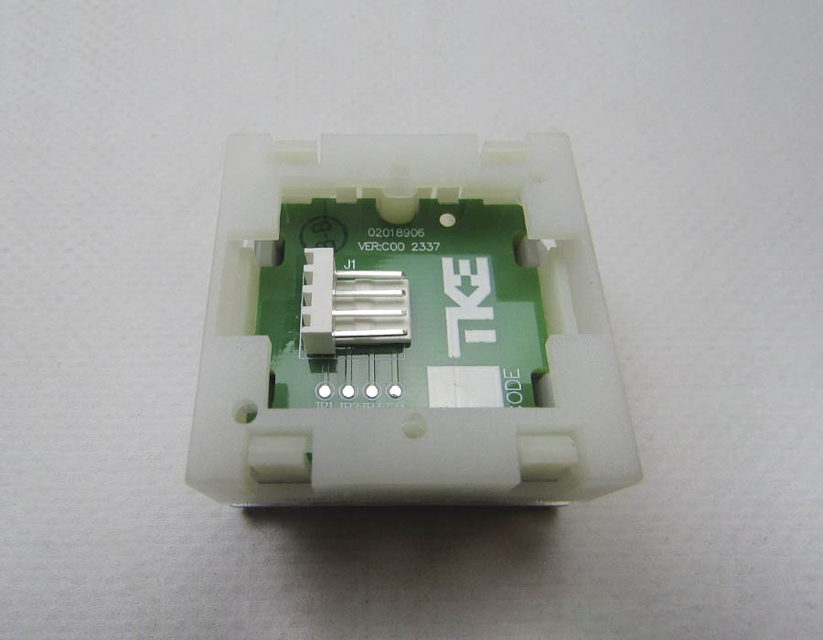 Кнопка вызова/приказа, KT40, 40×40, голубая подсветка, -4 этаж, низкая, с Брайлем